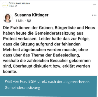 Post von Frau BGM direkt nach der abgebrochenen Gemeinderatssitzung